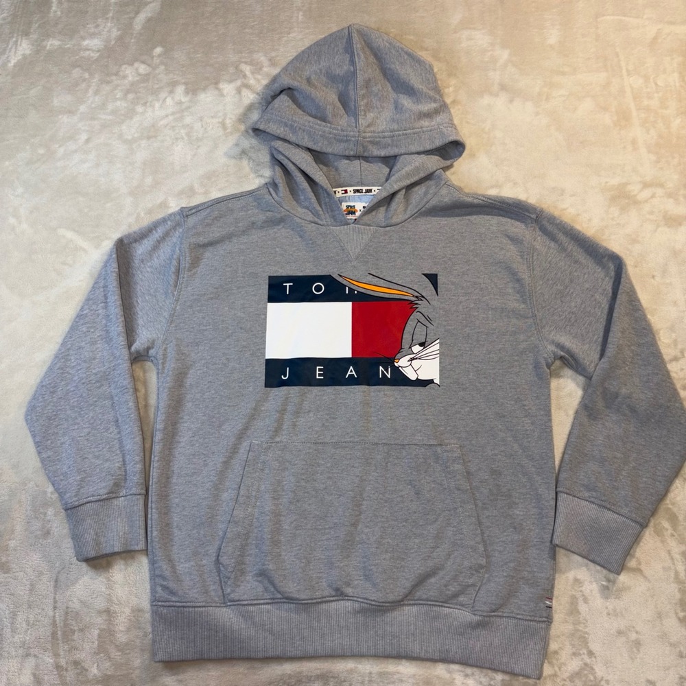 Tommy Jeans x Space Jam Bugs Bunny Hoodie Gray Kids Medium 12/14 Sweatshirt